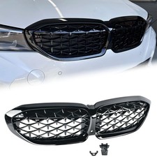 Glossy Black Front Kidney Diamond Grill Grille For 2019-2022 Bmw G20 330i M340i
