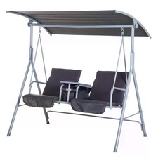 Image of Steel Frame 2-Seater Swing Chair w/ Table Grey