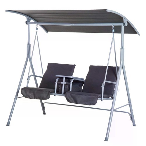 Steel Frame 2-Seater Swing Chair w/ Table Grey - Picture 1 of 6