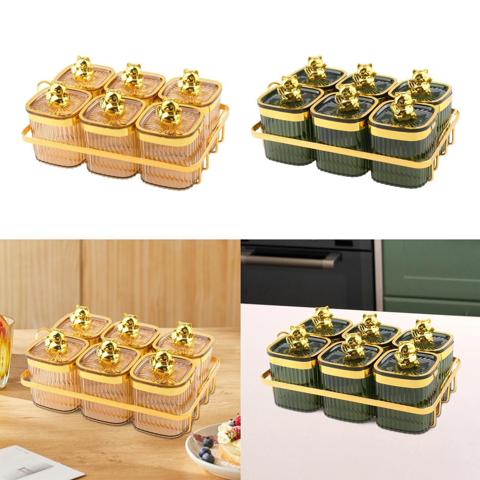 6 Grids Kitchen Spice Jars Wedding Decor Dry Fruit Jars with Lid Snack Container