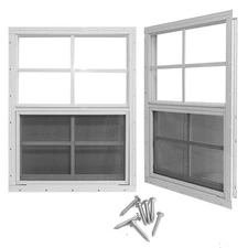 Yuzzy 24" x 36" Shed Windows with Tempered Glass and Fiberglass Screen, 2 Pac...