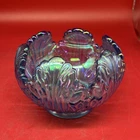 Fenton Blue Opalescent Lotus Candle Holder Rose Bowl Vase 6.5”