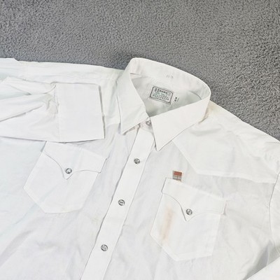 Vintage H Bar C Shirt Mens 4XLT White Western Rhinestone Snap Long Sleeve