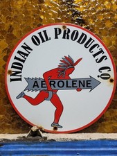 VINTAGE INDIAN OIL PORCELAIN SIGN AEROLENE PETROL GASOLINE PUMP PLATE PETROLIANA on The Hot Collector