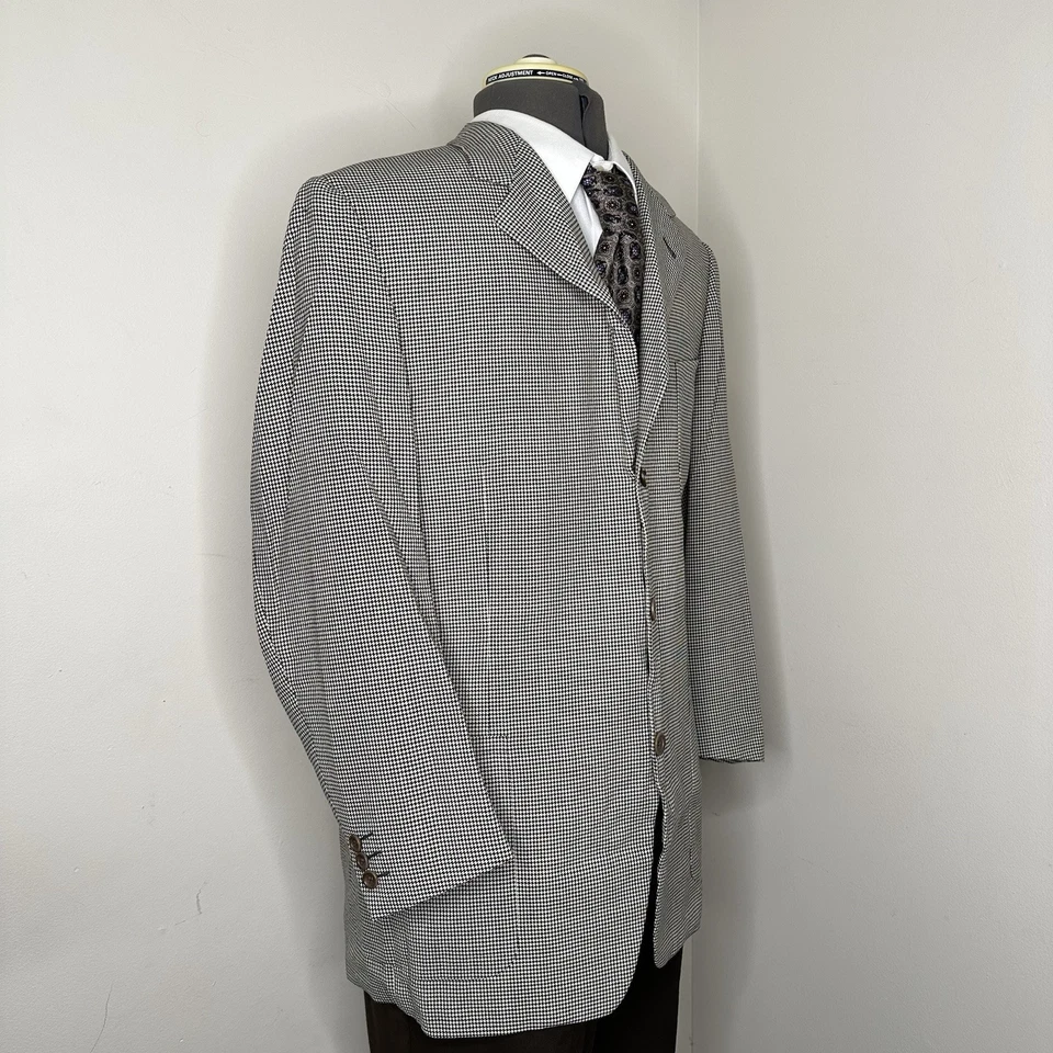 Blazer masculino Canali 40R 44" casaco esportivo terno jaqueta cinza Houndstooth 3 botões - Imagem 3 de 4