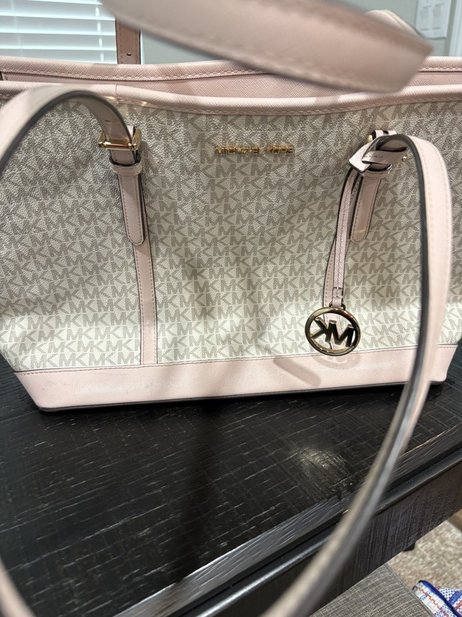 Michael Kors Jet Set Travel Large Leather Top Zip Shoulder Tote Bag Saffiano Pin View 6