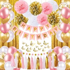 Pink and Gold Birthday Party Decorations for Women with Happy Birthday Banner,Cu