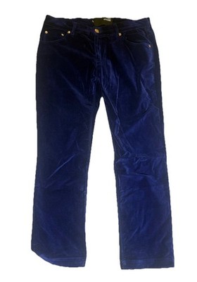 Love Moschino Blue Velvet Trousers Size 29 Designer Low Rise Straight Leg Pants