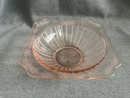 VINTAGE JEANNETTE Depression Glass Pink 6" Square 6” Bowl Adam 1930s