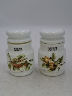 Vintage Decor Giorgi Italy Milk Glass Coffee & Sugar Storage Jars 16 cm