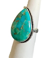 Southwestern 925 Sterling Silver Plated Kingman Mojave Turquoise Ring Size 7.5