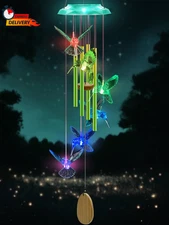 Wind Chimes,Hummingbird Solar Wind Chimes for Outside,Green Gradation Aluminum T