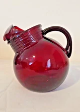 Vintage Anchor Hocking Royal Ruby Red Tilt Ball Pitcher w/Ice Lip ~ Roly Poly