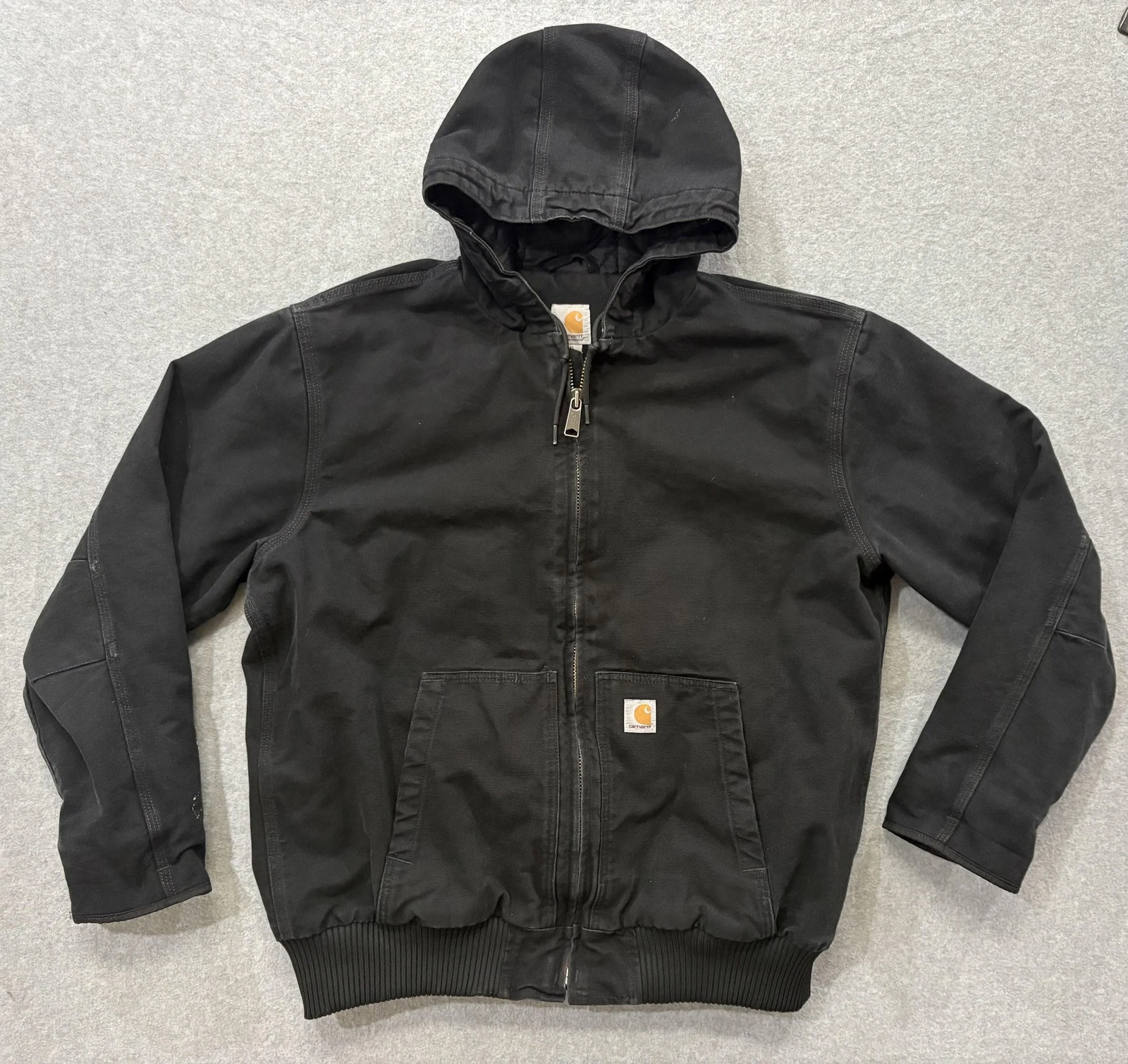 Carhartt Active Jacket Mens XL Hooded Canvas Quilted Insulated Workwear Black