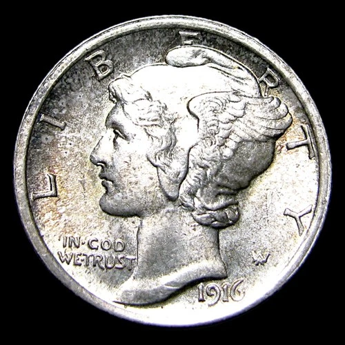 1916 Mercury Dime Silver ---- Gem BU FB Coin ---- #369U