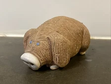 Clay Pig figurine with metal tail approx. 3"x1'x1.5", signed