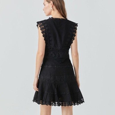 NWOT Revolve Endless Rose PLUNGING NECK LACE TRIM MINI DRESS womens size  large | eBay