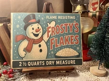 Frosty's Flakes, Snowman,  RETRO Christmas, Handcrafted Plaque / Sign