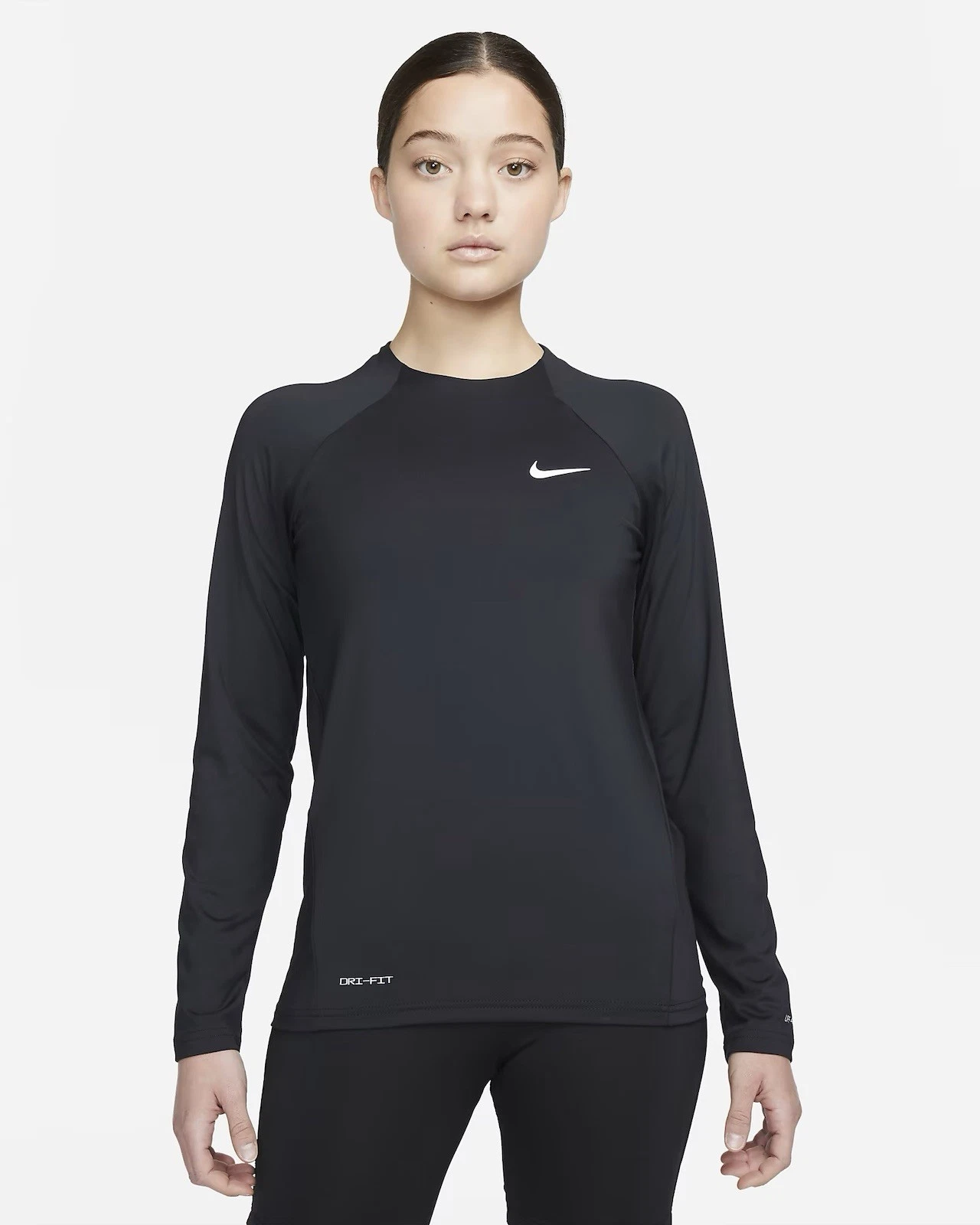 Size M- Nike Essential Women's Long-Sleeve Hydroguard Swim Shirt, Black.