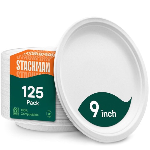 Eco-Friendly 9" Compostable Paper Plates | 125-Pack Biodegradable Sugarcane