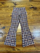 Vintage 60s 70s Suede Velour Flared Plaid Pants USA Made Wide Leg Hipster Rare