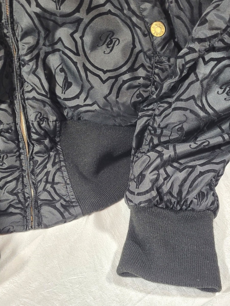 Baby Phat Women's Fur Hood Velvet Logo Print Bomber Jacket - Black