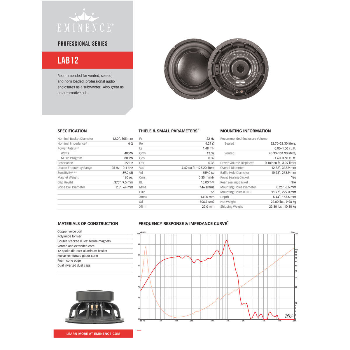 Pair Eminence Speaker LAB 12 12 Pair Eminence Speaker LAB 12 12