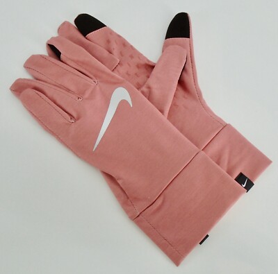 Nike Fleece Gloves Women's M/L Dri-Fit Running Touch Screen Red Stardust/Silver