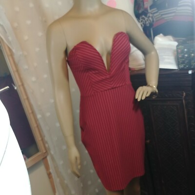 NEW Charlotte Russe Sexy Deep V Burgundy Red Maroon Stripe Dress Zip Back  Large | eBay