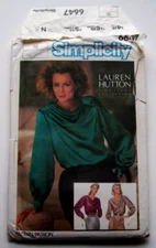 Classic 80's Draped blouses tops Lauren Hutton pattern 6647 size 16 UNCUT