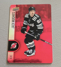 2022-23 Upper Deck Tim Hortons Red Die Cut Jack Hughes Hockey Card #DC-11 Devils