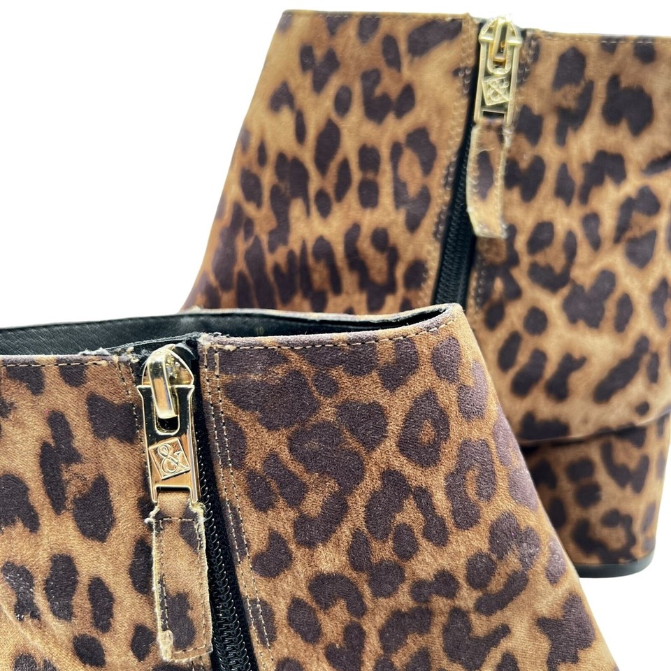 Sam & Libby Womens 10 Eliza Leopard Print Calf Hair Block Heel Zip