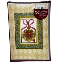 Vintage 18 Holiday Cards Envelopes Poinsettia Sealed Box