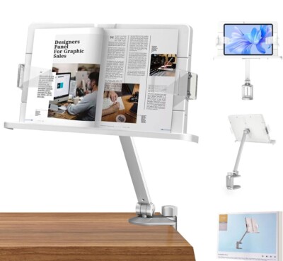 Space-Saving Book Holder with C-Clamp Design - Modern Aluminum Build
