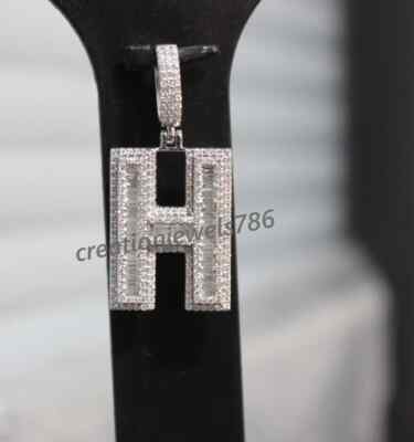 Moissanite Baguette and Round H Letter Any Custom Pendant 925 Sterling Silver
