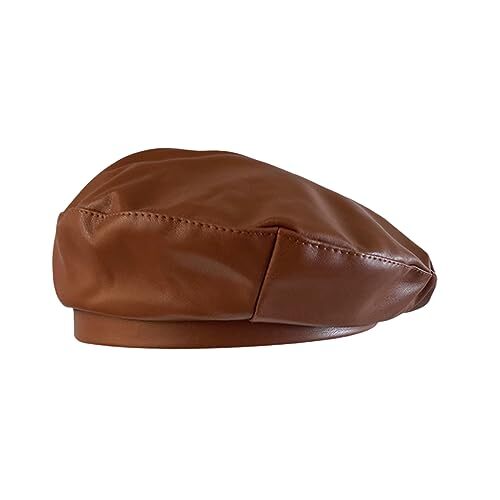 8376 Women Pu Leather French Black Beret Hat Causal Beanie MINGSEECESS Women main image 3