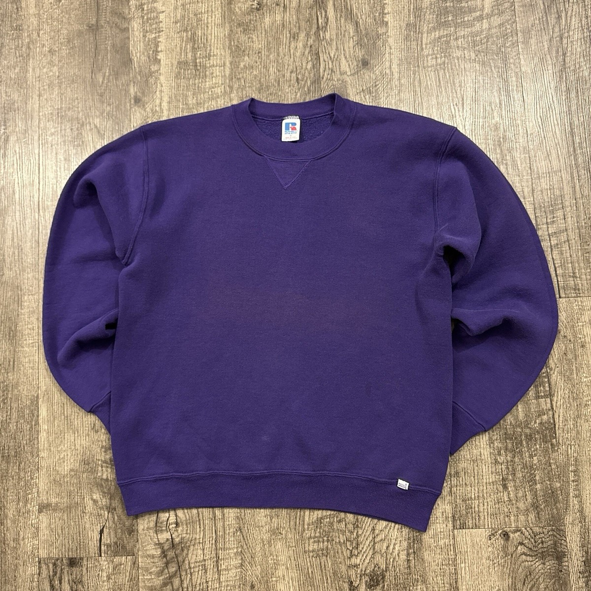 Vintage 80s Russell Athletic Sun Faded Purple Crewneck Sweatshirt 