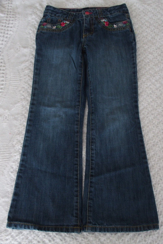 Nautica 7  Girls Jeans Denim Flowers VGUC adjustable snap closure spring