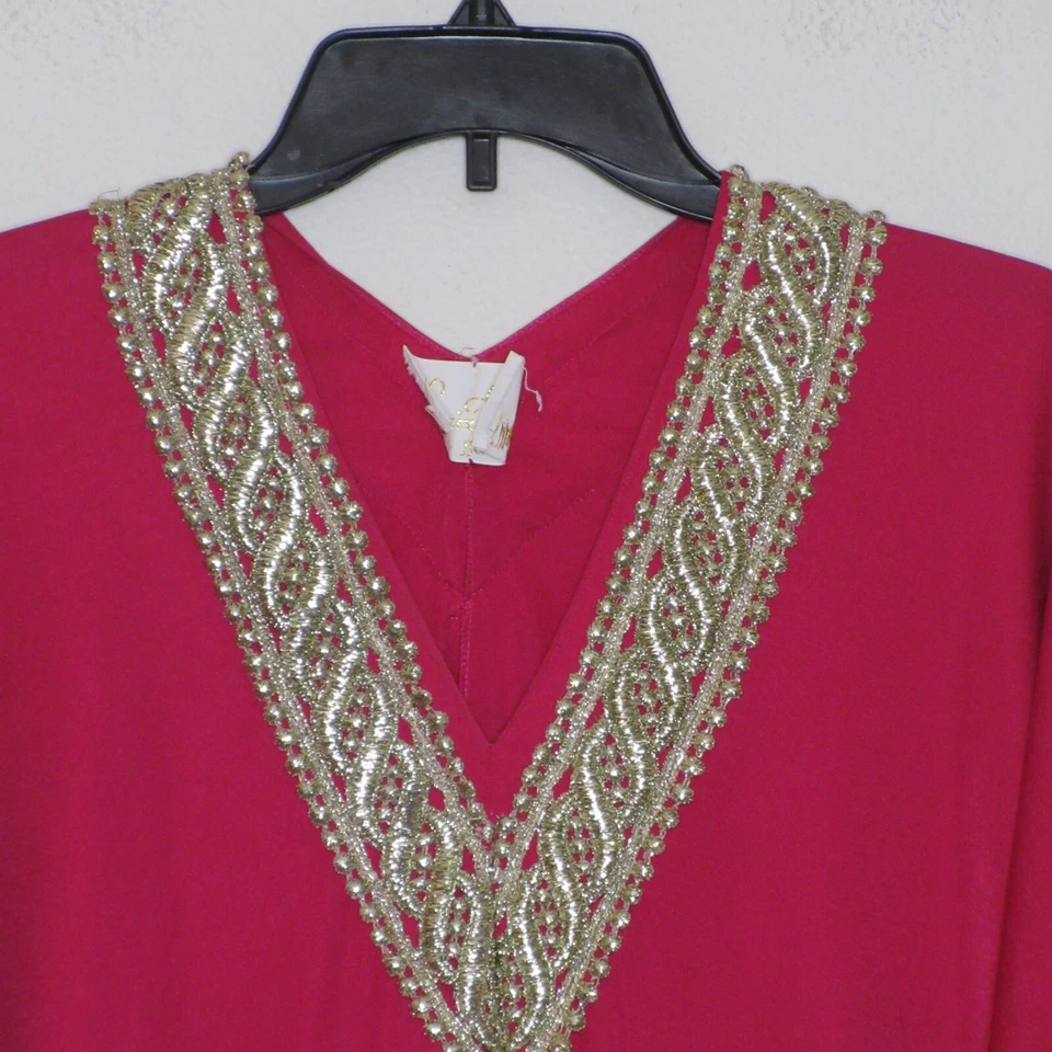 Maxi Vestido de Casa Lucie Ann Beverly Hills Vintage Años 60 Para Mujer Cuello Granate XL B19 Foto 2 de 4