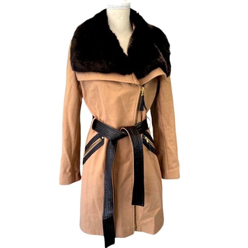 Via Spiga Faux Fur Trim Wool Wrap Coat 