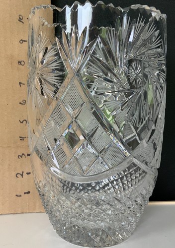 Vintage Bohemian Style Cut Crystal Large Heavy Vase FREE SHIPPING