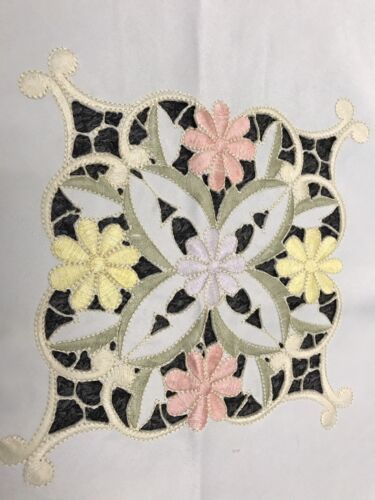 Spring Color Embroidered Floral Cutwork Embroidery Tablecloth 70" Round - Picture 5 of 7