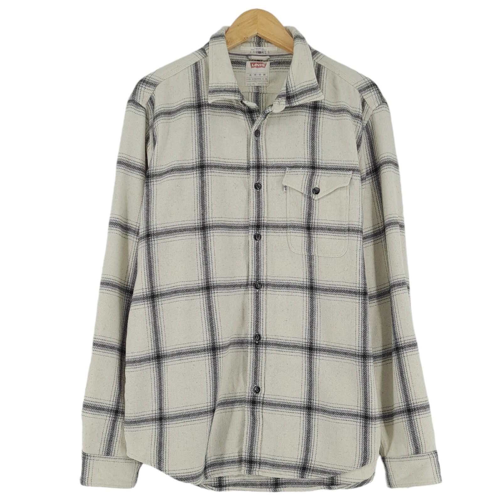 Levi's Vintage Hombre Camisa Beige Cuadros Lana Mezcla Manga Larga Tamaño XL