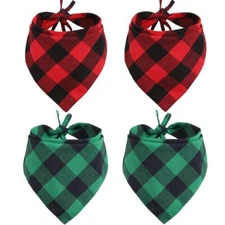4 Pcs Dog Bandana Christmas Plaid Pet Triangle Scarf Accessories Bibs