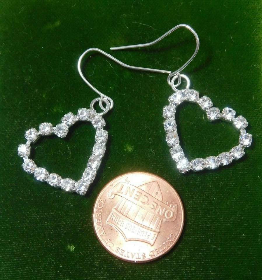 Nwt Gentle Expressions Strass Argento T Cuore Ciondolo Pendente Gancio Orecchini - Immagine 4 di 4