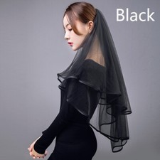 Women Black Tulle Short Veil Head Hair Accessories Wedding Bridal Party Cosplay