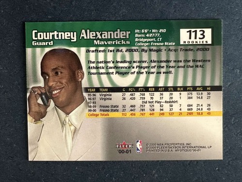 2000-01 Fleer Mystique #113 Courtney Alexander Mavericks /2000 - Picture 2 of 2