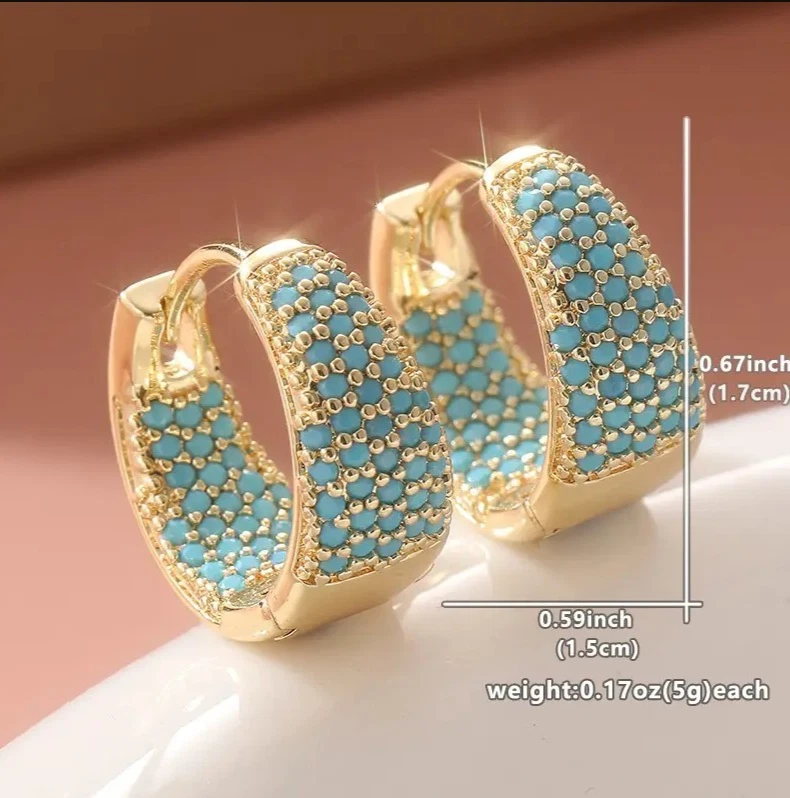 Luxuriöse Damen Mädchen Spanische Style 14K Gelbgold vergoldet Creole Türkis #38 - Bild 3 von 4