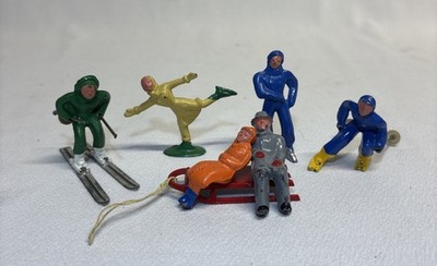 VTG Lot Barclay Manoil Lead Figures Skater Sleigh Sled Winter Xmas