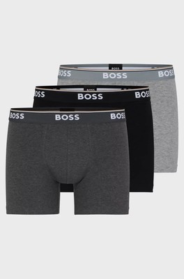 BOSS - 3er Pack Boxershorts Stretch Baumwolle mit Logo Bund - Schwarz / Grau